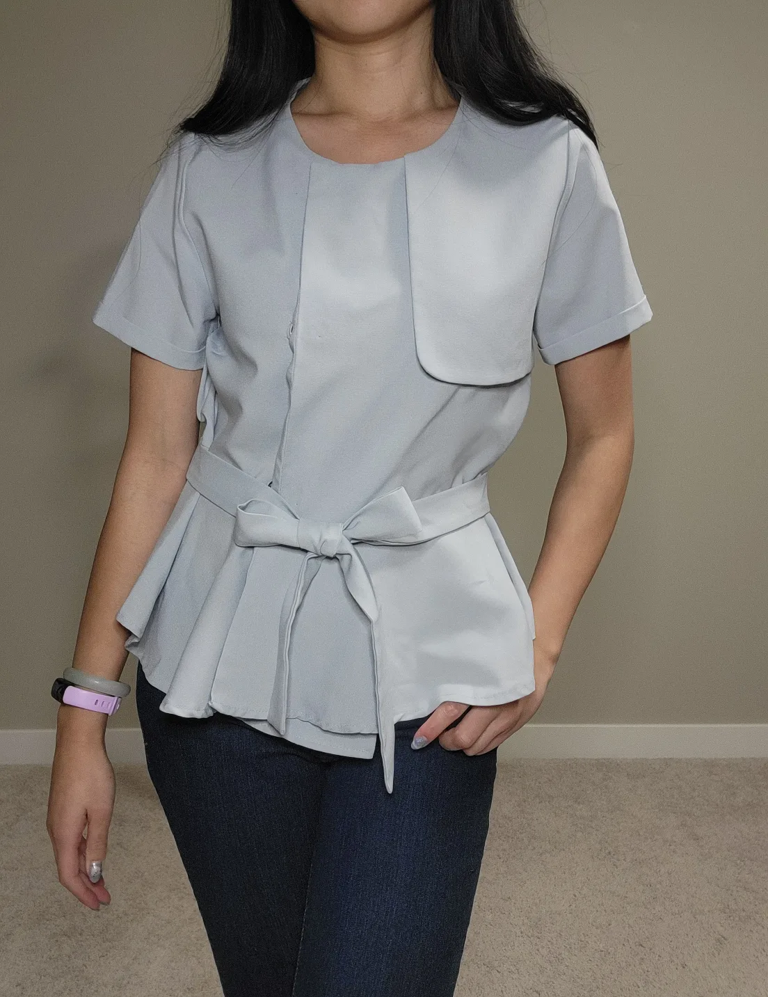 La Muse light blue peplum top thumbnail