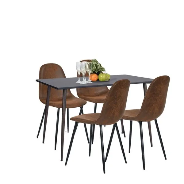 Dining Table with 4 Brown Faux Leather Dining Chairs image indicator(2)