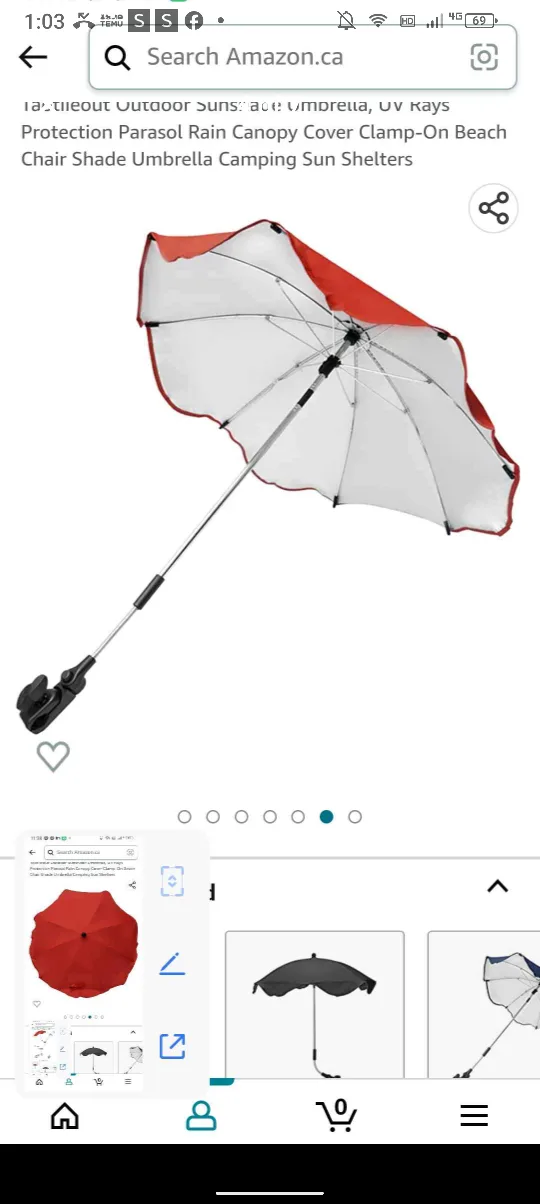 Red Outdoor Sunshade Umbrella - Clamp-On Beach Chair NEW image indicator(4)