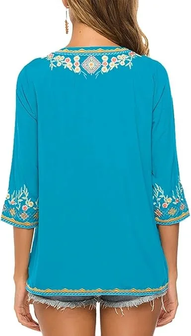 Blue Exquisite Mexican Embroidered Blouse image indicator(5)