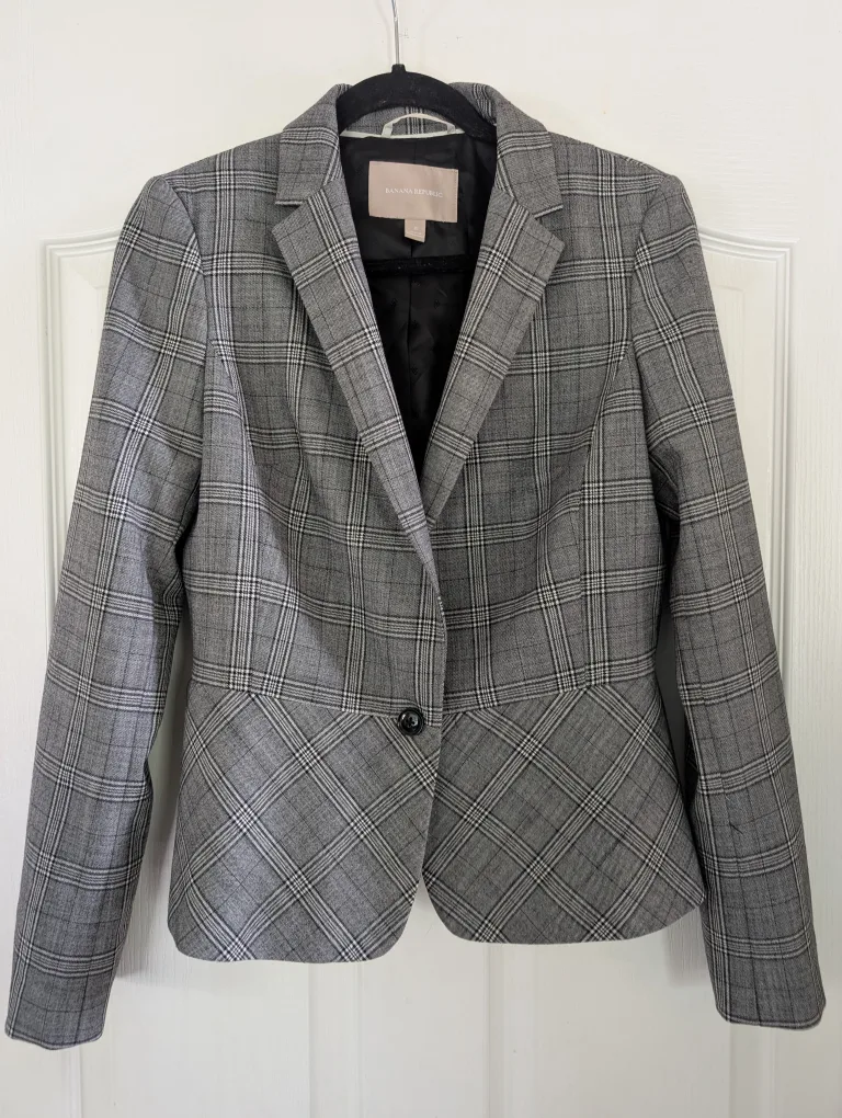 Banana Republic Grey Plaid Blazer thumbnail
