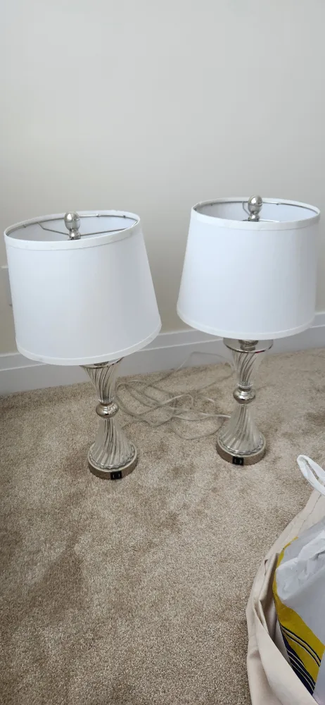 Pair of White Lamps with Silver Base thumbnail