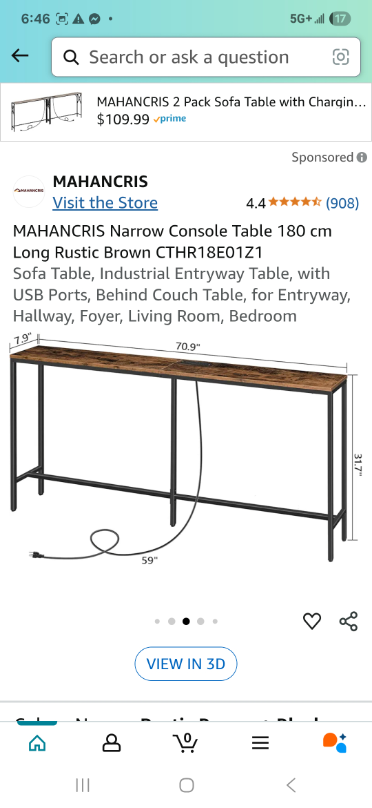 Narrow Console Table - Rustic Brown - photo 2
