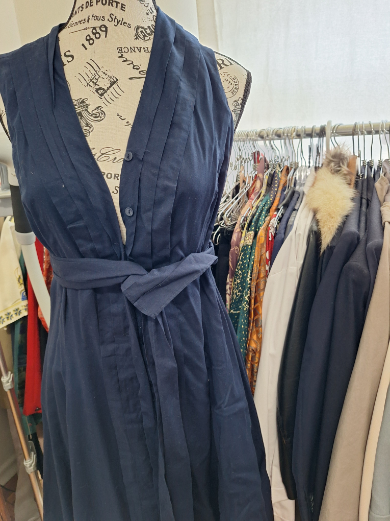 Navy Sleeveless Dress with Belt - photo 3