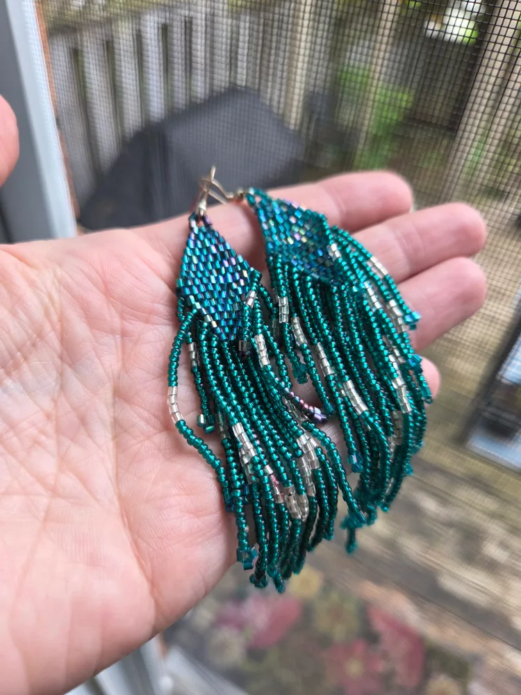 Teal Beaded Earrings thumbnail