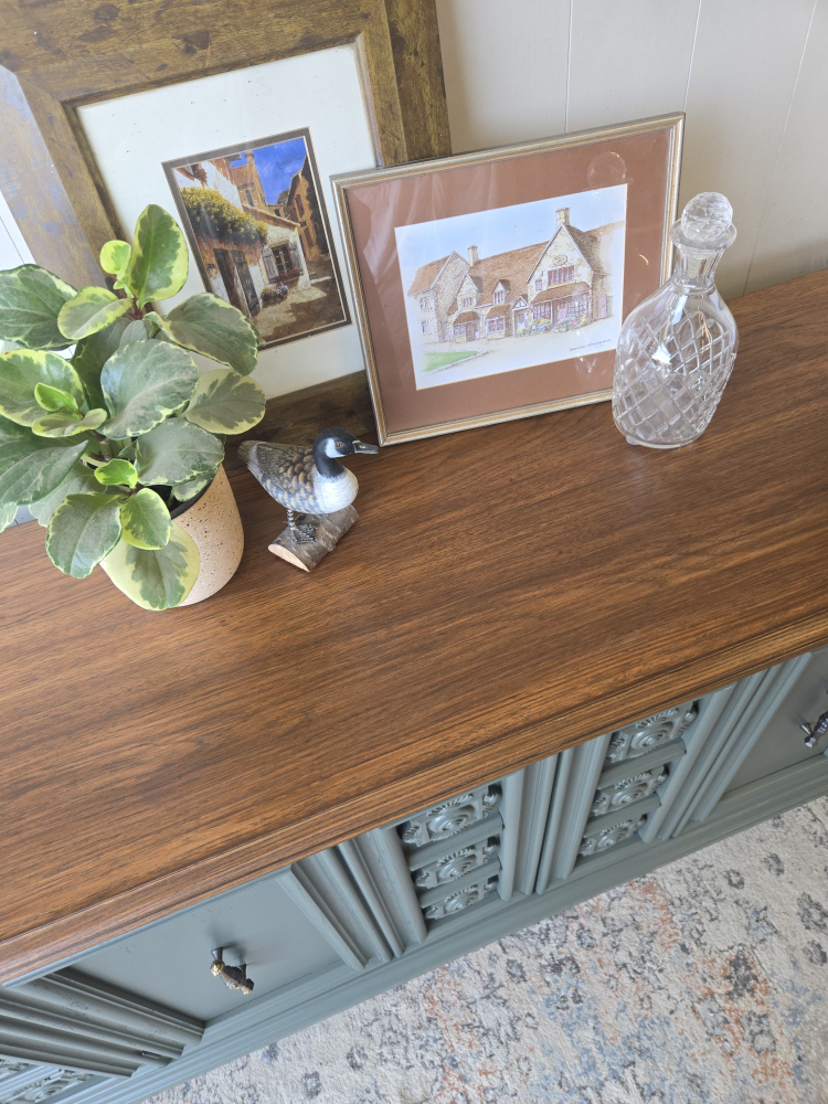 Vintage Refinished Green & Wood Buffet Sideboard - photo 3