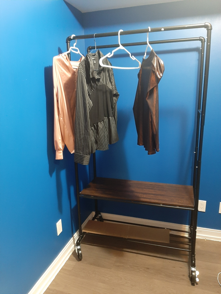 Rolling Double Rod Clothes Rack with Shelves - photo 5