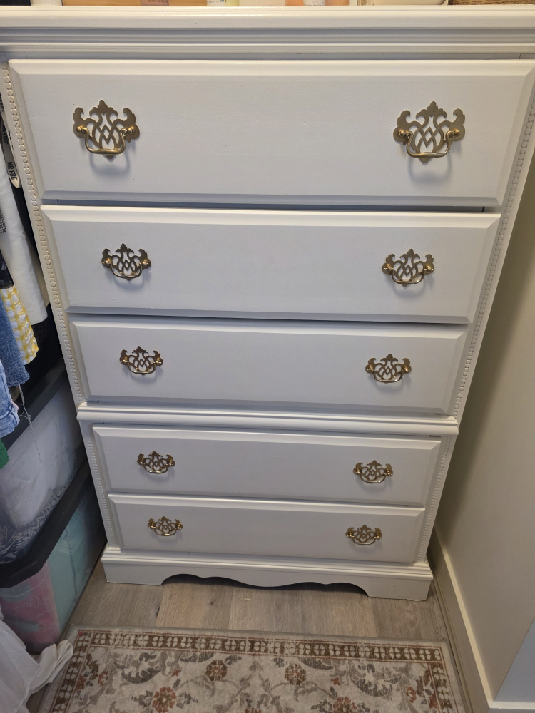 White 5-Drawer Dresser with Gold Handles