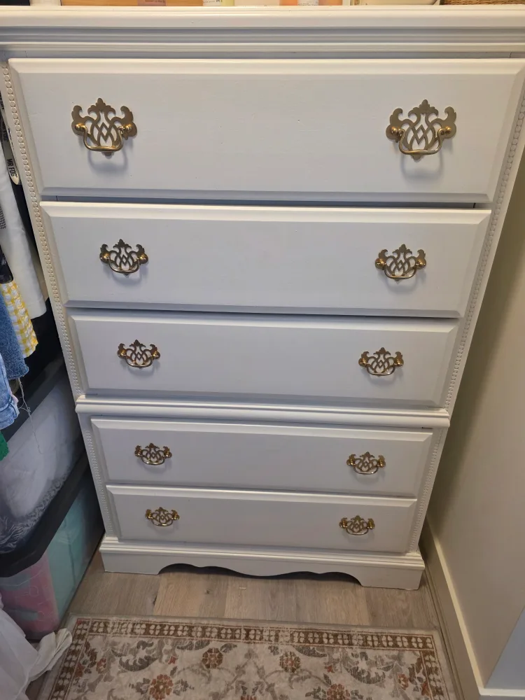 White 5-Drawer Dresser with Gold Handles thumbnail