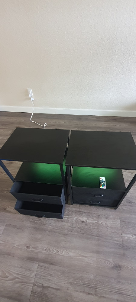 Black Nightstands with LED Lights (Set of 2)