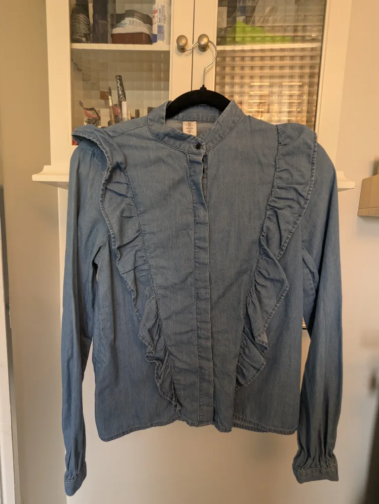 H&M Denim Ruffle Blouse - Size 4 thumbnail