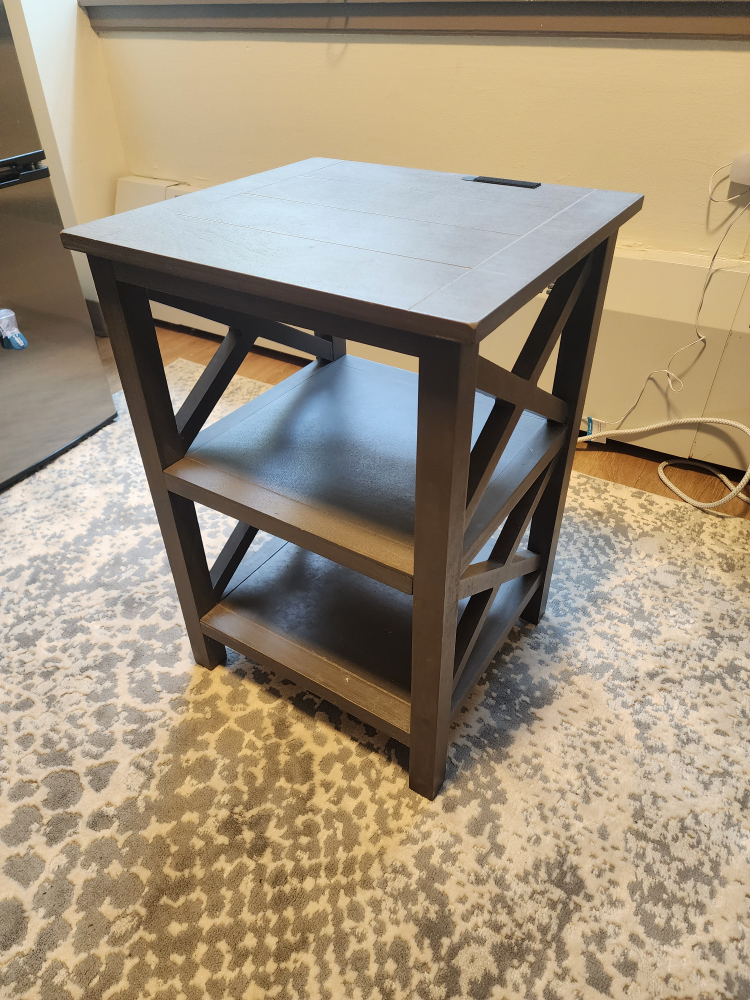 Gray Wooden End Table with Shelves