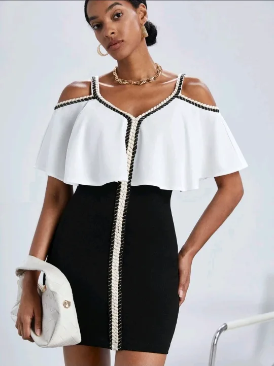 Black and White Off-the-Shoulder Dress thumbnail