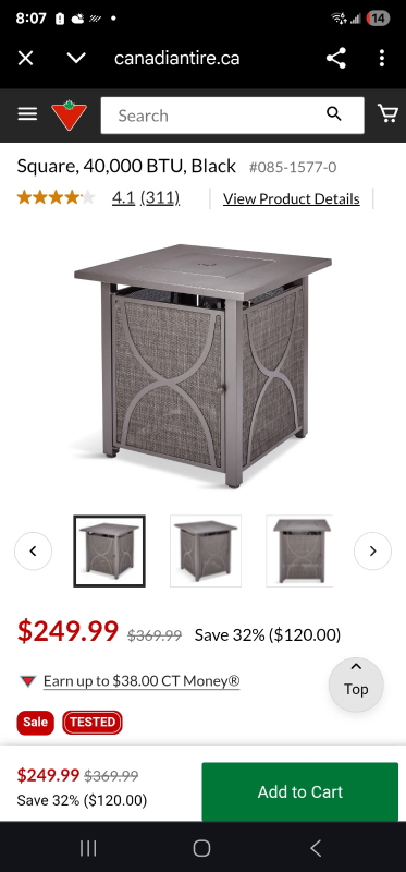 Square 40,000 BTU Black Fire Table - photo 3