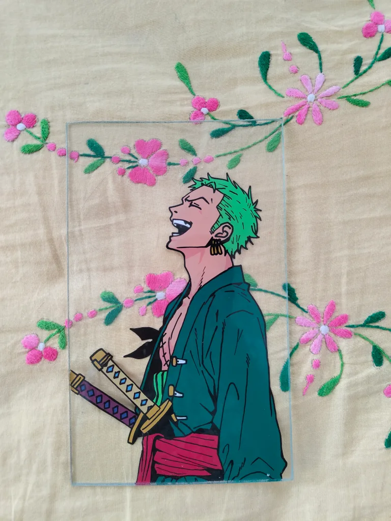 ONE PIECE ZORO 🐉 Anime Glass Art🥕 🧡 image indicator(3)