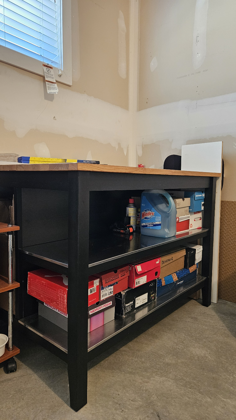 Ikea Wood Countertop island with stainless shelves