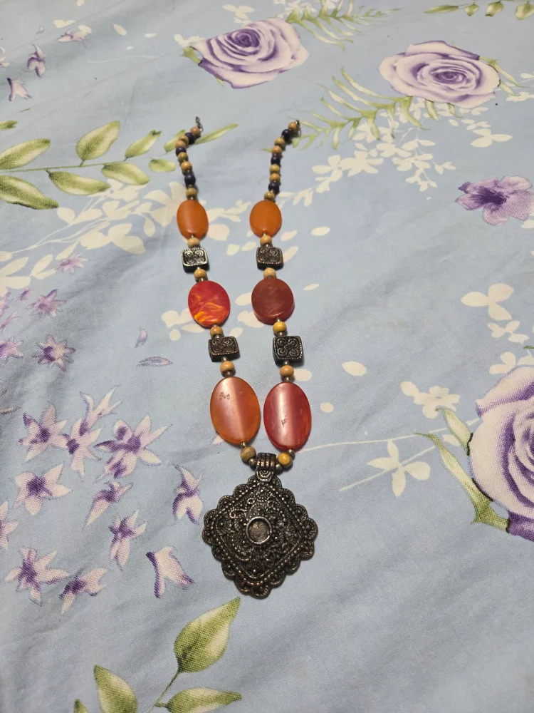Boho Style Necklace with Orange Beads thumbnail