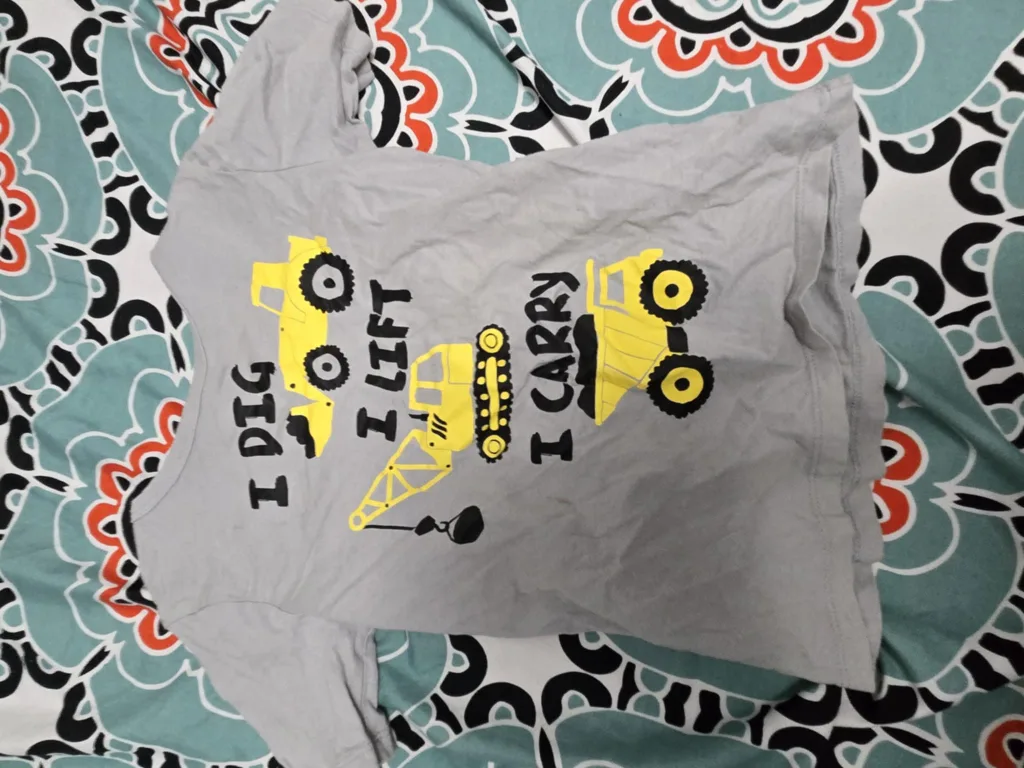 Kids' Grey Long Sleeve Shirt with Construction Trucks #freecycle thumbnail