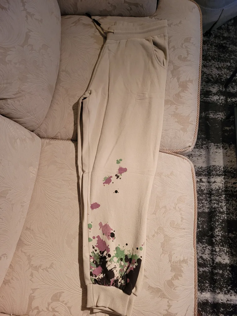 Beige Sweatpants with Colourful Splatter Design thumbnail