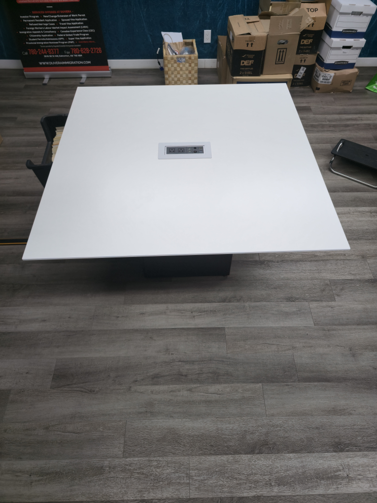 Modern White Office Table with Power Outlet