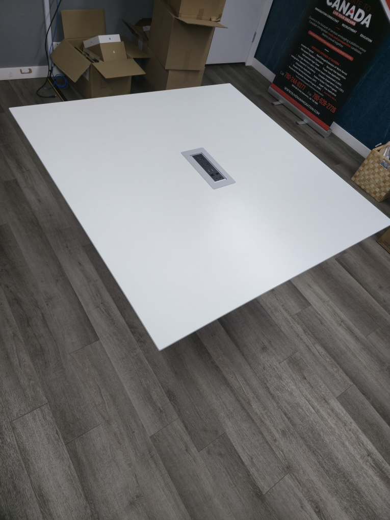 Modern White Office Table with Power Outlet - photo 2