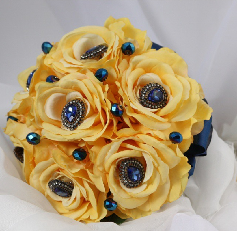 Yellow & Blue Decorative Flower Bouquet
