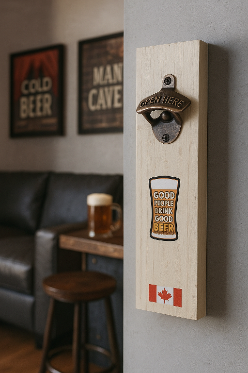 Wall mounted beer bottle opener