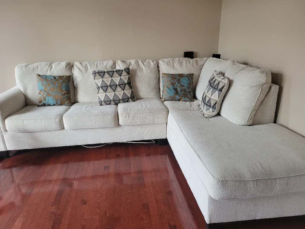 Beige Sectional Sofa with Pillows thumbnail