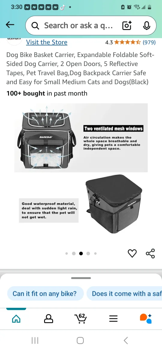 BARKBAY Dog Bike Basket Carrier - Black image indicator(5)