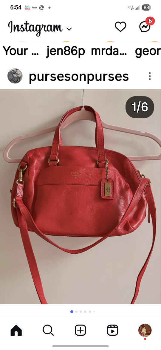 Fossil Red Leather Satchel