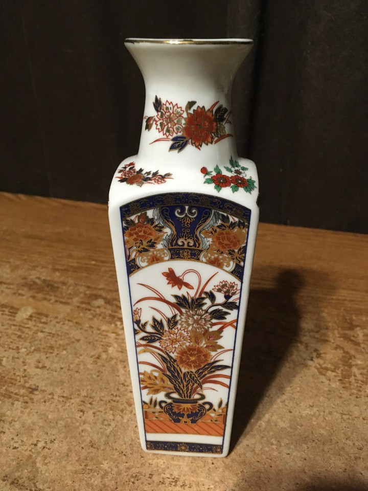 Decorative Japanese White Floral Vase bird wagon stage coach 8" - photo 2