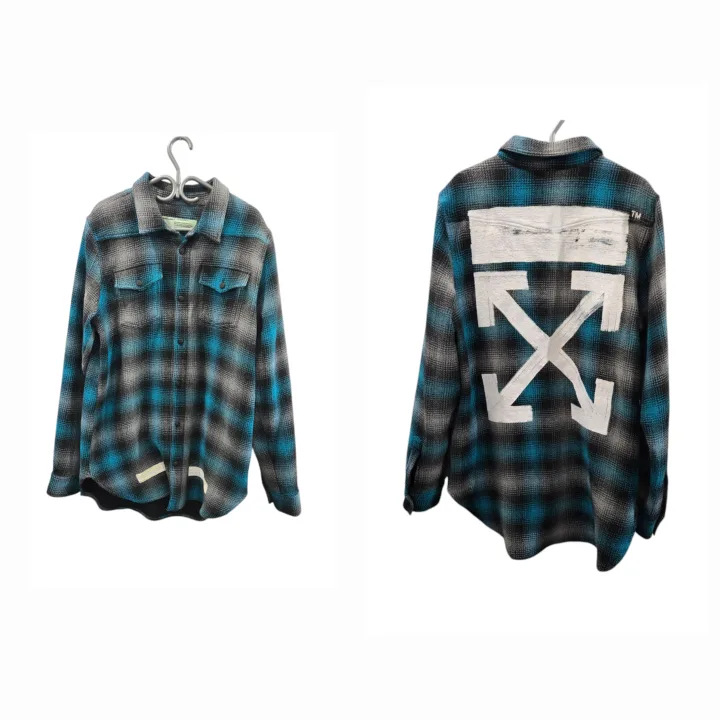 OFF-WHITE Brushed Flannel Overshirt Jacket Size L — Tall image indicator(6)