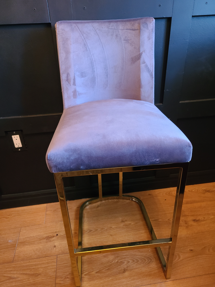 🥕 Grey Velvet Bar Stool with Gold Frame - photo 3