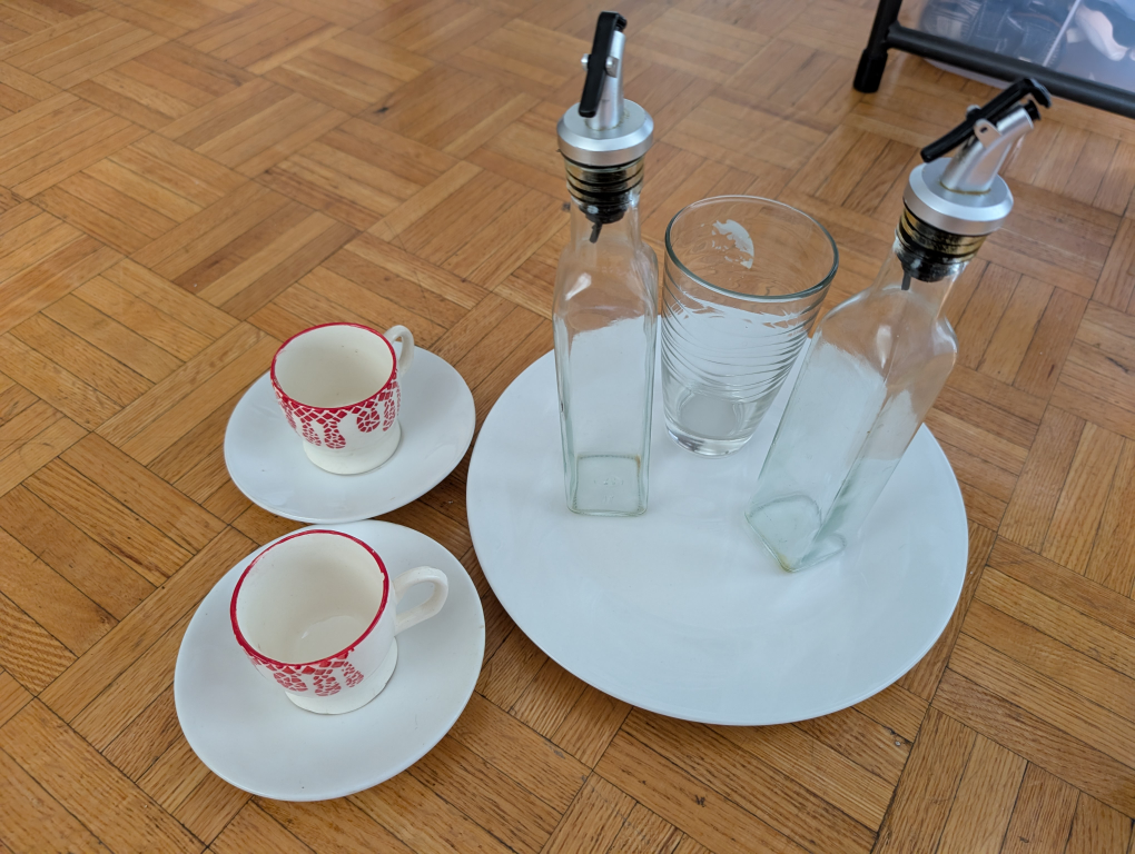 Oil Dispenser Bottles and Espresso Cups Set