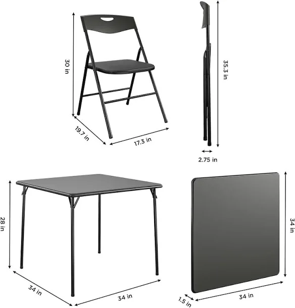 Cosco 5-Piece Folding Table and Chair Set - Black - photo 2