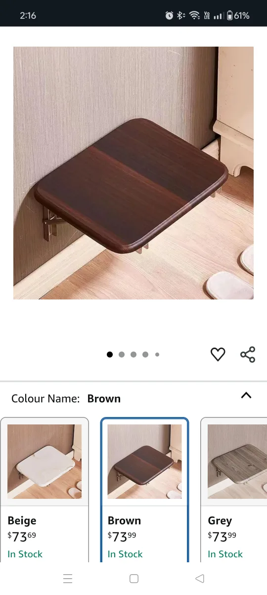 Brown Wall Mounted Folding Shower Chair - new thumbnail