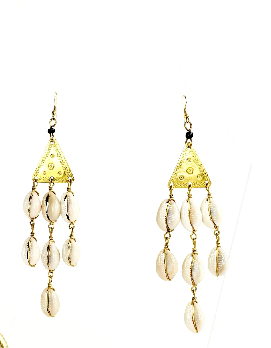 Unique African Earrings in Brass With Cowrie Shells image indicator(2)