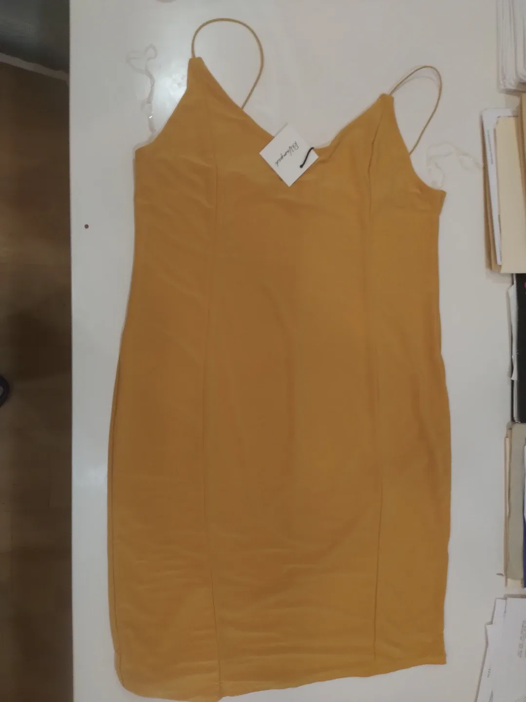 Mustard-yellow slip dress thumbnail