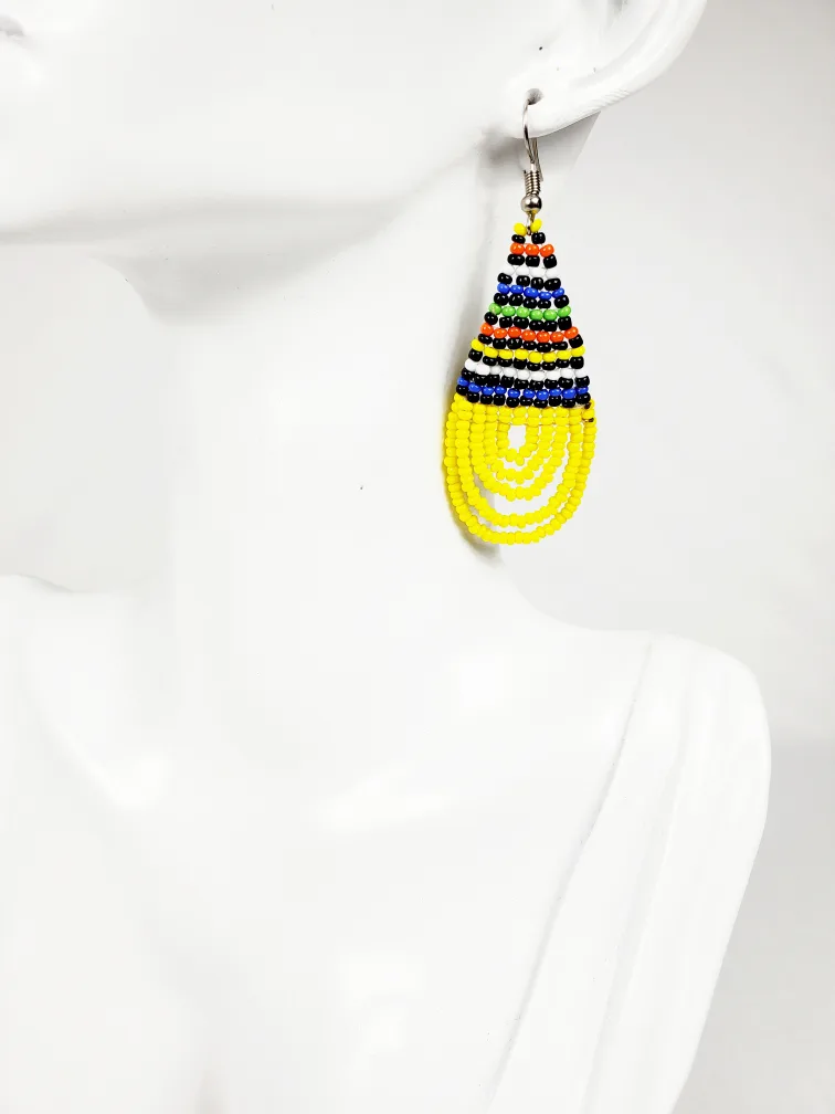 Handcrafted African earrings made of yellow and colorful beads thumbnail