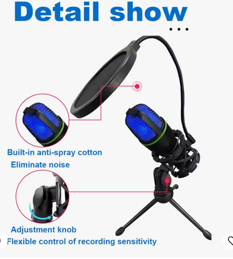 3.5mm USB/RGB Condenser Wired Microphone image indicator(2)