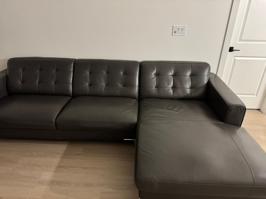 Dark Gray Leather Sectional Sofa - photo 2