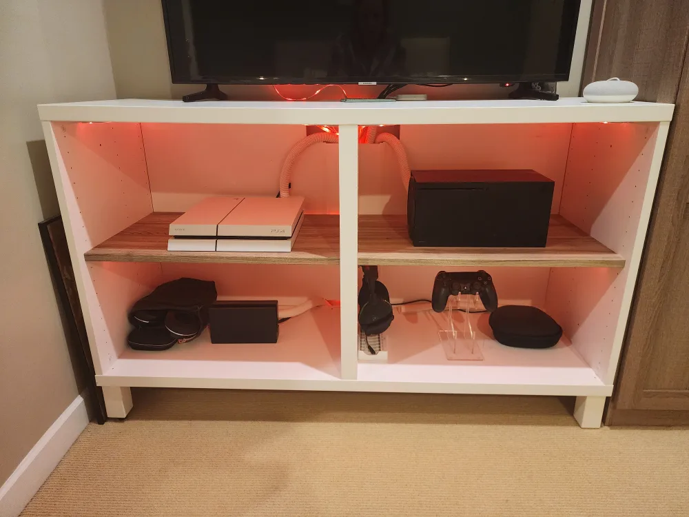 White TV Stand with Shelves and LED Smart lights image indicator(4)