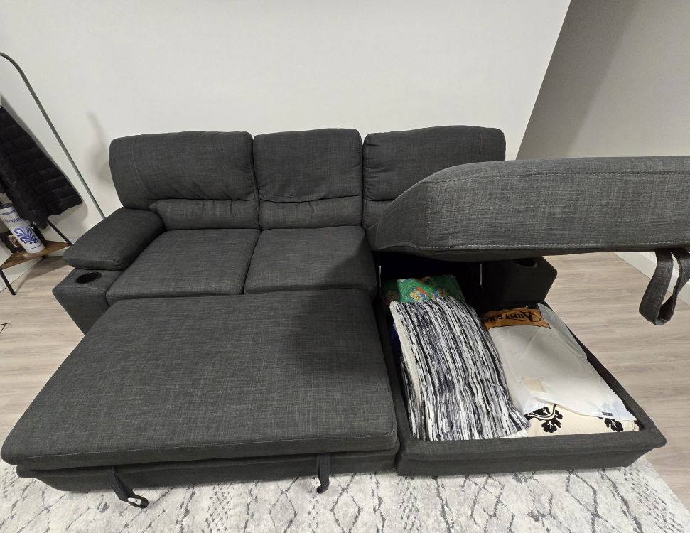 Dark Grey Sectional Sofa Bed with storage - photo 5