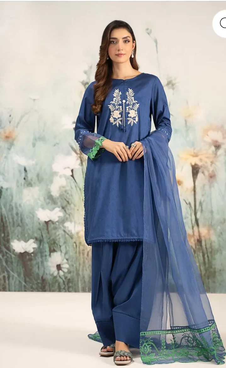 Maria.B Blue Embroidered Farshi Shalwar Suit thumbnail