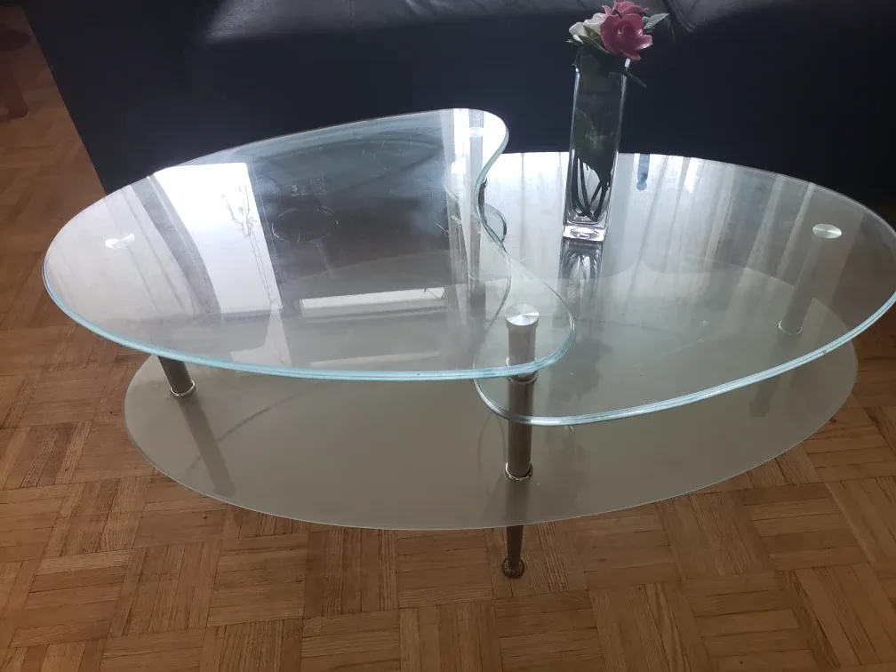 tempered Glass Coffee Table - Oval Shape. thumbnail