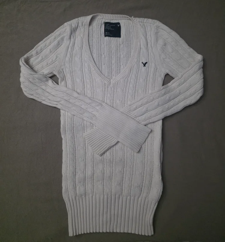 American Eagle Cream Cable Knit Sweater thumbnail