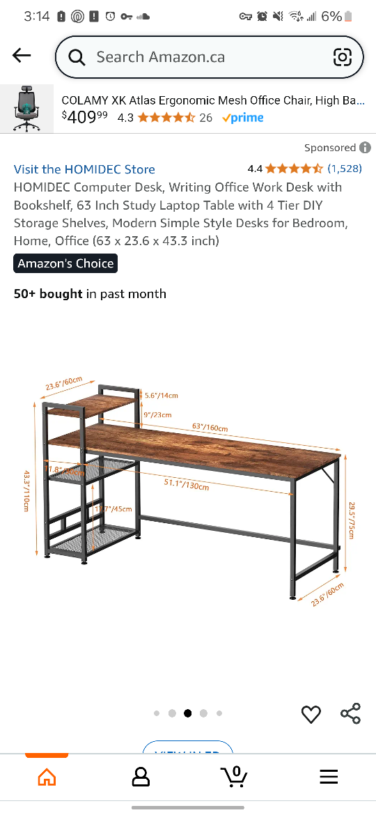 HOMIDEC Computer Desk with Bookshelf - Vintage Oak - photo 4