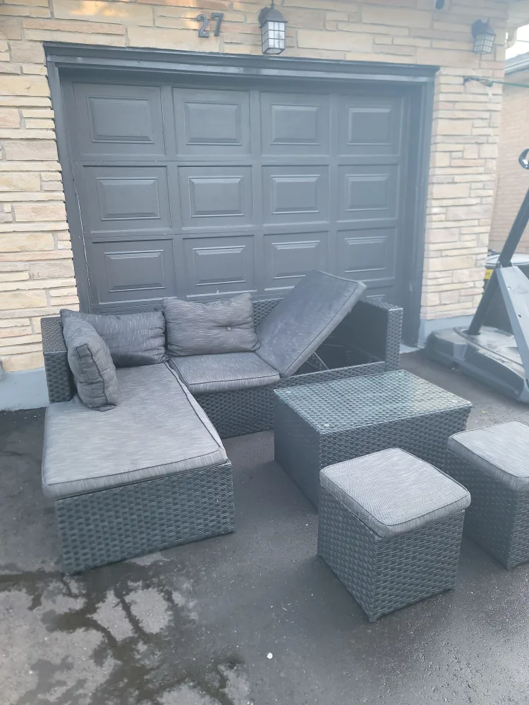 Outdoor Sectional Sofa Set with Table and Stools thumbnail