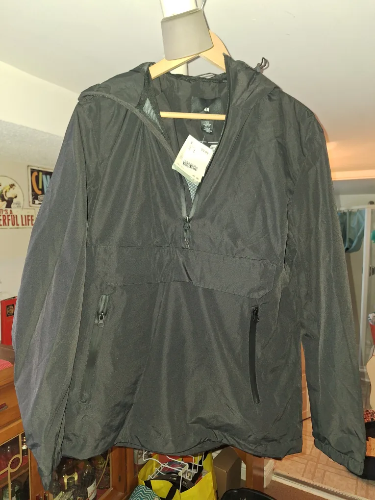 H&M Black Windproof Anorak Jacket - Size Small thumbnail