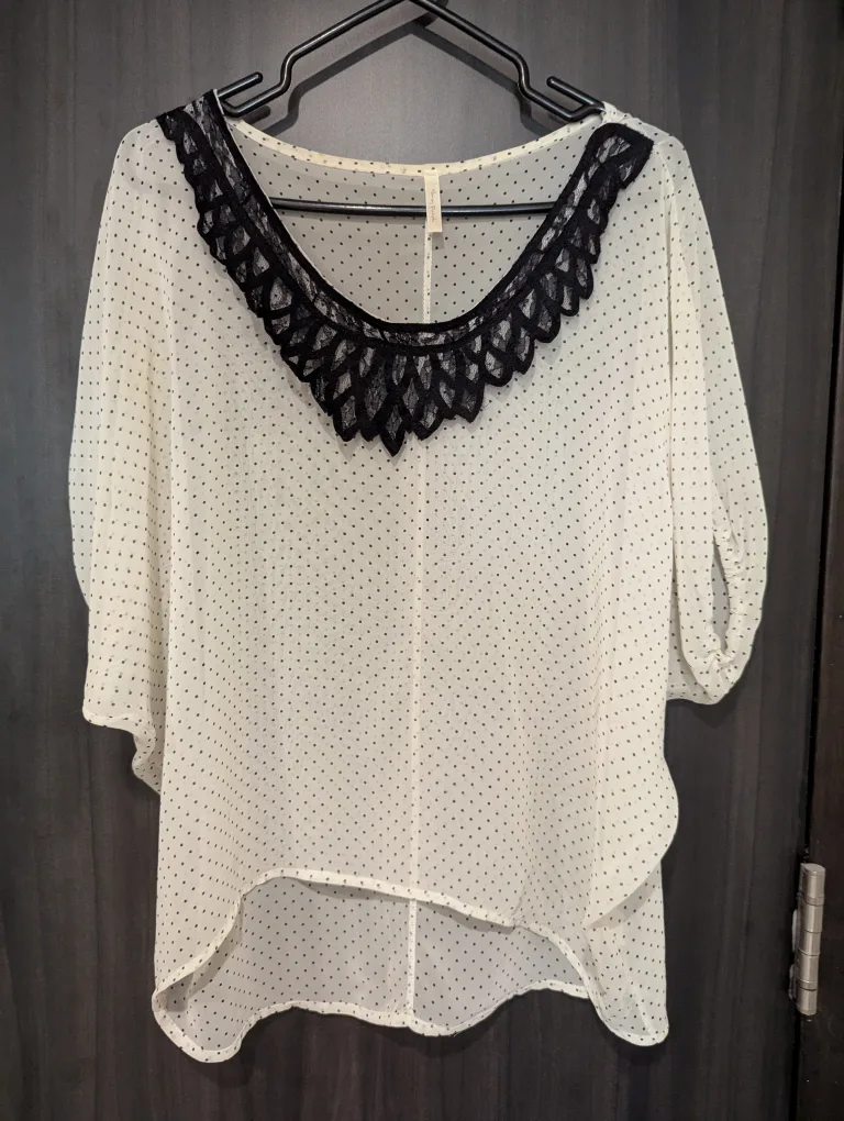 White dotted swimsuit cover-up with lace thumbnail
